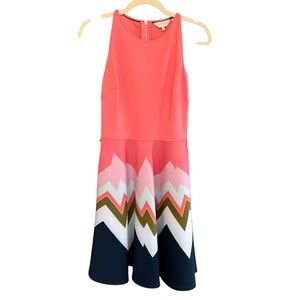 Ted Baker Aurella Mississippi Pattern Skater Dress Pink Navy Multi Ted 1 US 4